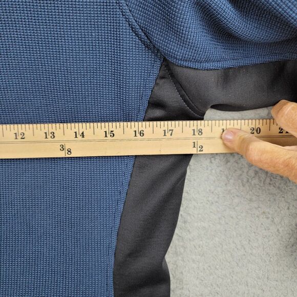 Spyder Waffle Fleece Quarter Zip Pullover Medium Blue Black Athletic Stretch Top - Picture 10 of 16